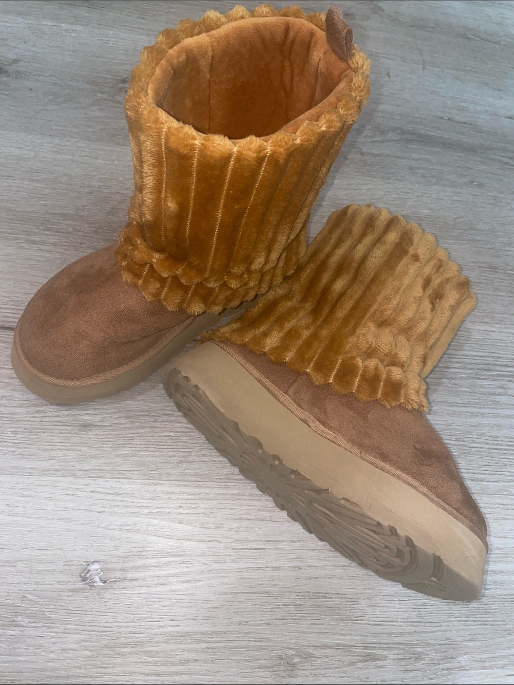 Cozy Faux Suede Ruffle Cuff Boots | Women’s Size 8